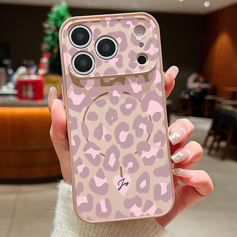 Case For iPhone 17 Pro Max Pink Leopard Print Magnetic For Magsafe Hybrid Slim Matte Cover For iPhone 16 15 14 13 Pro Max