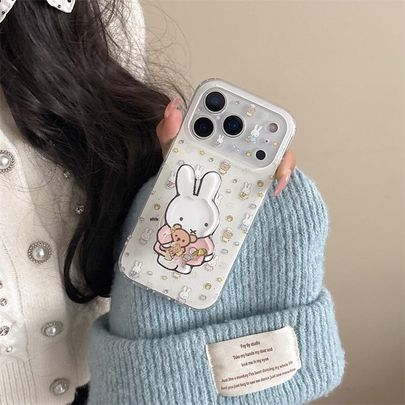 Pink Bunny Heart Phone Stand Case for iPhone 17/16 Pro Max/15/14