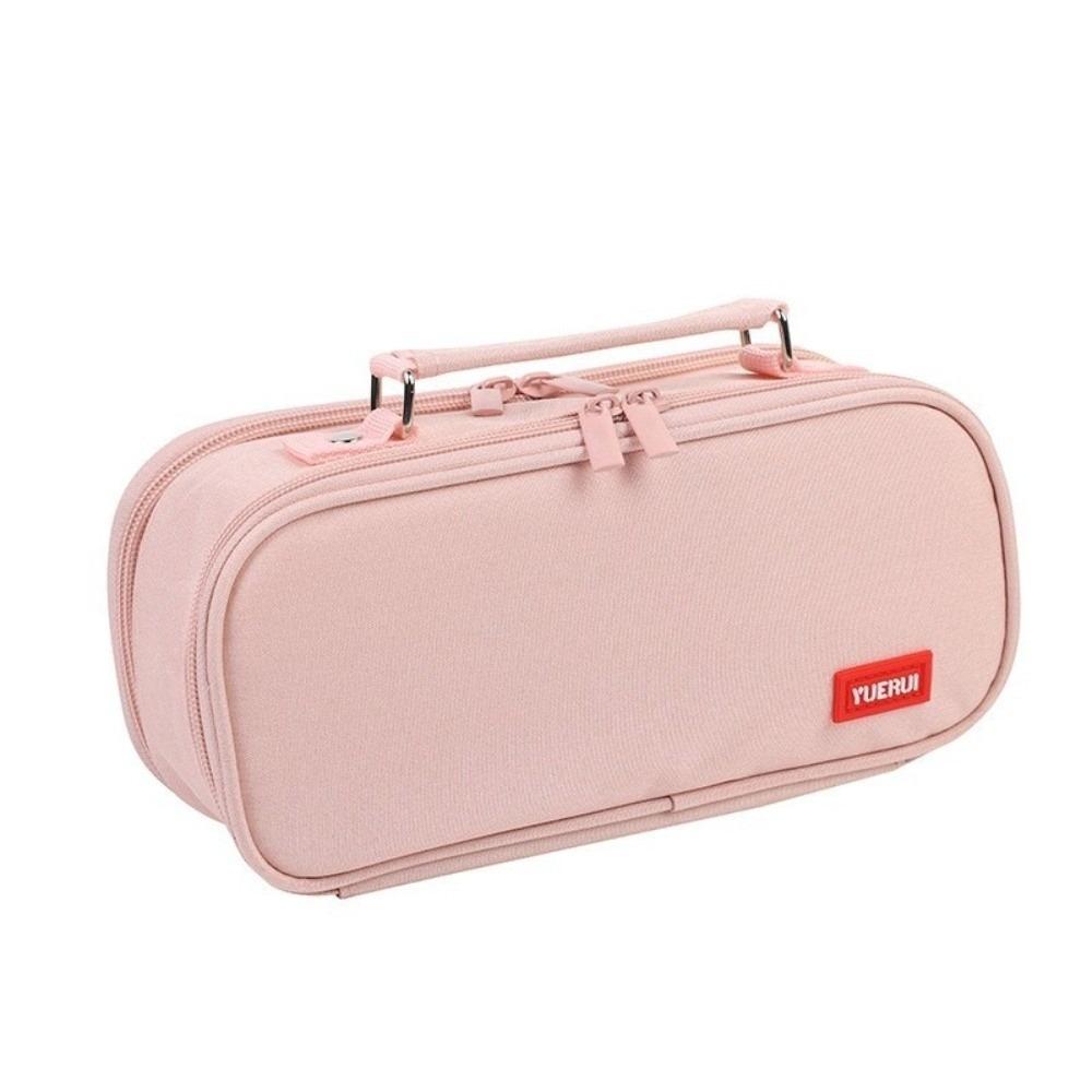 

Portable Canvas Pencil Bag Multi-functional Thickening Large Capacity Stationery Bag Handheld 5 Layers Storage Box School рожевий