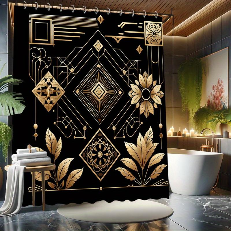 1/4 Set Simple Green Plant Shower Curtain Set Simple High-End Shower Curtain Art Pattern Modern Home Bathroom Decoration W60H190(CM)-1 Pcs