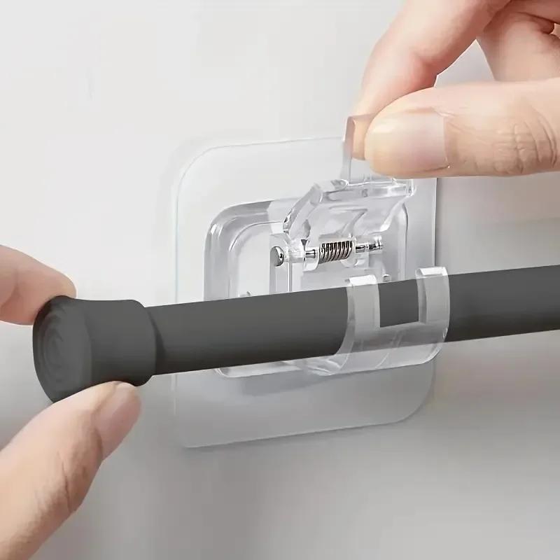 Self Adhesive Curtain Rod Bracket Punch-free Adjustable Curtain Bracket Clamp Hook Household Fixed Clip Hanging Holder