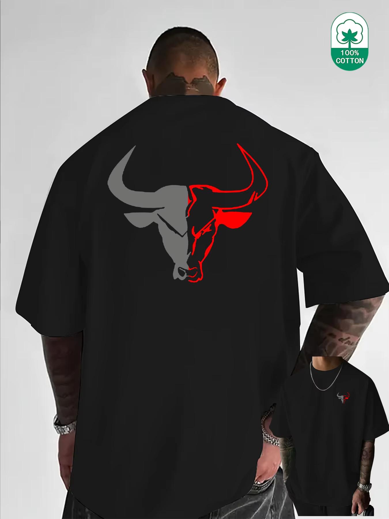 2026 Fashion Summer New Men Bull Men Cotton TShirt Athletic Streetwear Black Gym Muscle Fit Casual Comfortable TShirt S