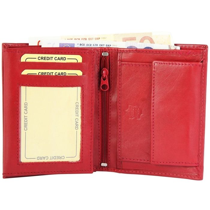 Portefeuille homme vertical - AKZENT - Modèle unique - Cuir vachette - Rouge - 10 emplacements cartes