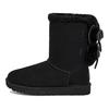 UGG Classic Double Bow Short Warm Durable Non-Slip Classic Double Bow Lined Mid-Calf Snow Boots Women boots Black 1127131-BLK