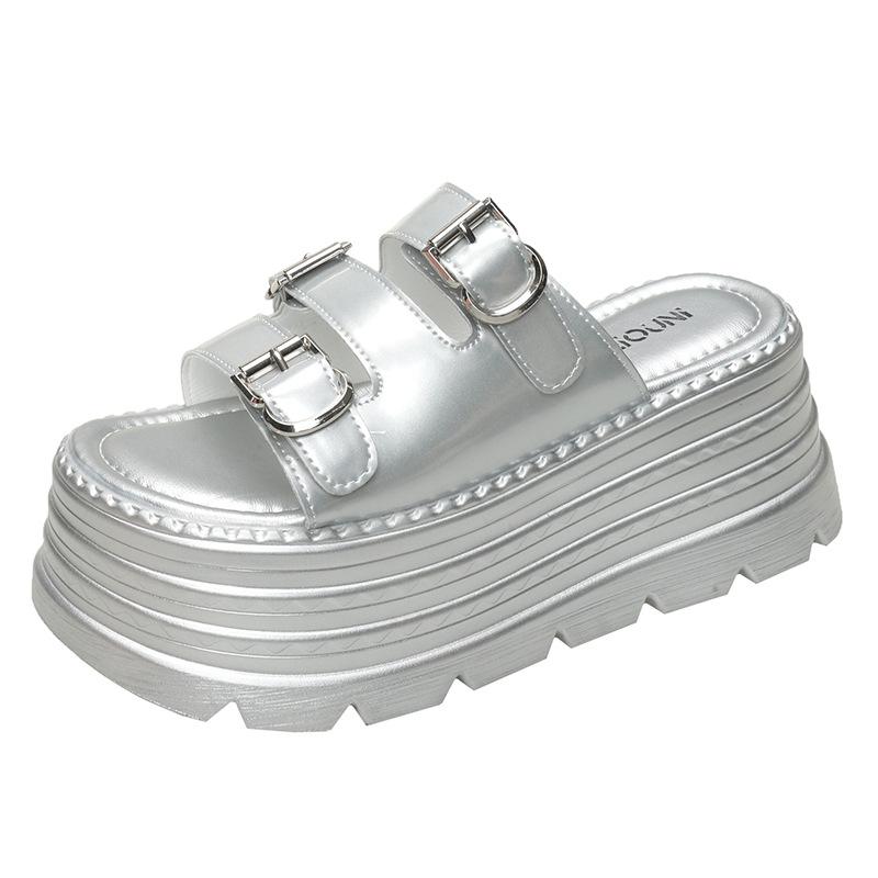 Internet Celebrity Thick-bottomed Toe Slippers Women 2025 New Fashion Retro One-word Belt Buckle Casual Beach Slippers Women