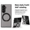 Für Samsung Galaxy Z Fold7 Fold6 Fold5 Fold4 Hülle Magsafe Magnetisch 360° Drehung Intelligenter Metallhalter Ständer Mattschwarze Lederhülle