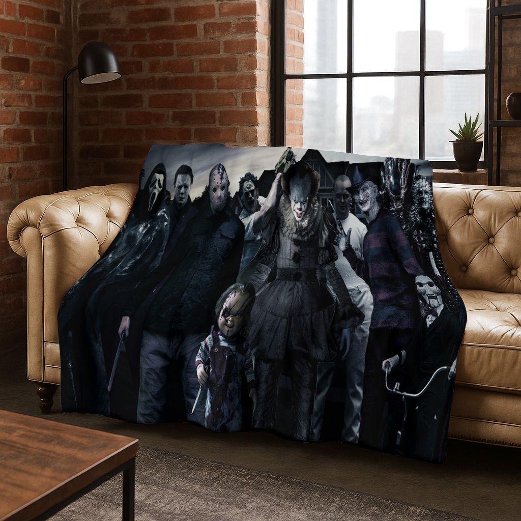 Horror Chucky Pennywise Clown Halloween Saw Freddy Krueger Flannel Blanket Soft Warm Blanket for Bedroom Living Room Bed Picnic