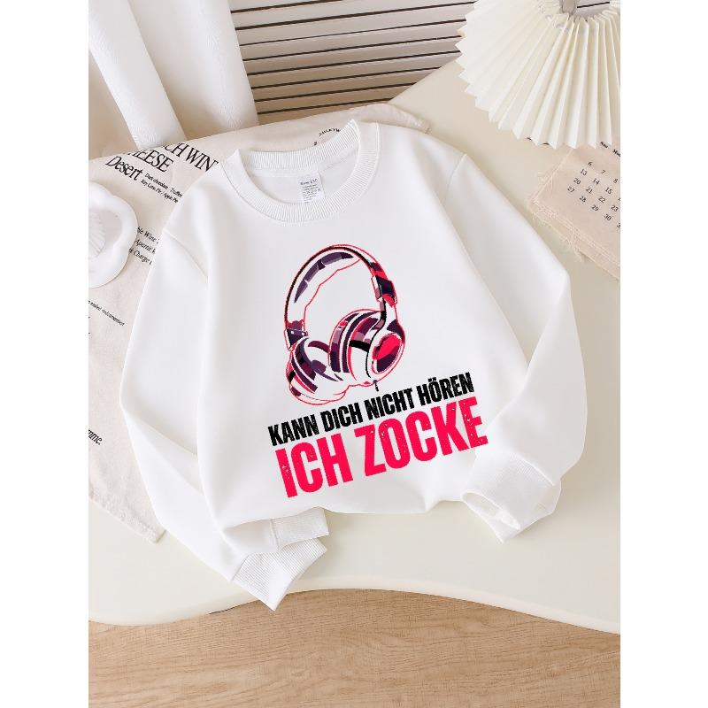 Girls Crew Neck SweatshirtGaming Headphones Graphic Tee Design, Soft Cozy Pullover, Warm Casual Outfit for Autumn & Winter