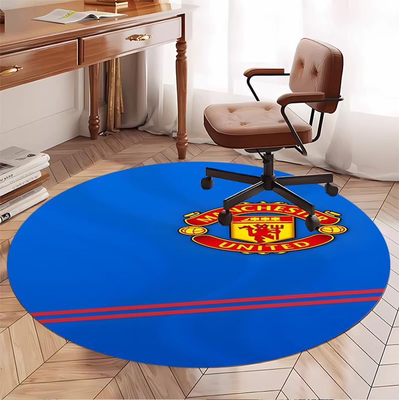 Manchester United F.C Pattern Round Rug, Indoor/Outdoor Mat, for Picnic, Gameroom, Bedroom, Office, Living Room, Home Decor Carpet, Birthday Gift