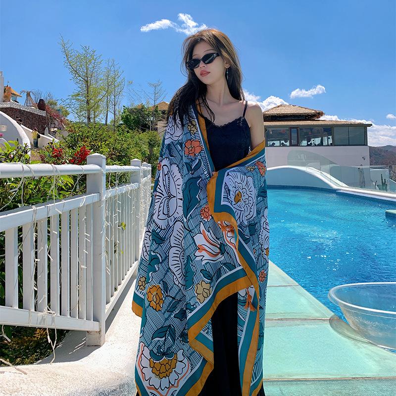 Summer retro outdoor silk scarf ethnic style shawl scarf women's desert travel dual-purpose spring and autumn versatile fashion scarf