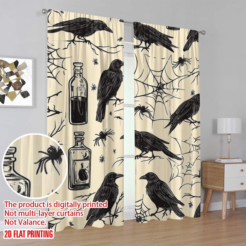 2 τεμ., Εκτύπωση σε επίπεδο 2D Εκτύπωση Κουρτίνες Raven Web Quartet Ανθεκτικός Πολυεστέρας (χωρίς ράβδο) Ευέλικτο Όλα για Σαλόνι, Υπνοδωμάτιο,