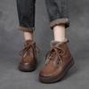 First Layer Cowhide Snow Boots Women's Winter New Lamb Wool Retro Velvet Round Head Platform Martin Boots Short Boots