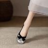 women fashion round toe bie round toe slip on silver square heel shoes lady beige heel shoes  zapatos de mujer ab618