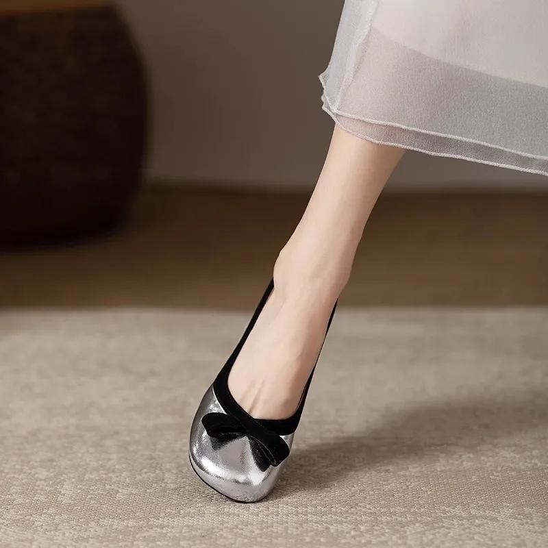 women fashion round toe bie round toe slip on silver square heel shoes lady beige heel shoes  zapatos de mujer ab618