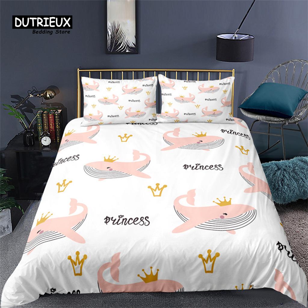 Cartoon Fish Dolphin Turtle Ocean Toddler Bedding Set For Kids Marine Themed Duvet Cover Microfiber Sea Creatures Quilt Cover