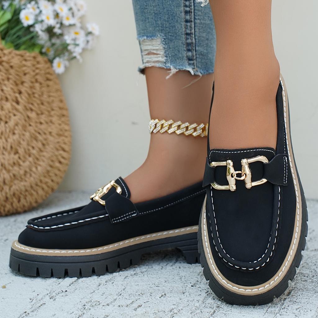 Fashion Women Platform Sneakers 2025 Autumn Metal Shallow Buckle Casual Wedge Retro Women Loafers New Light Comfort Platform Shoes Women