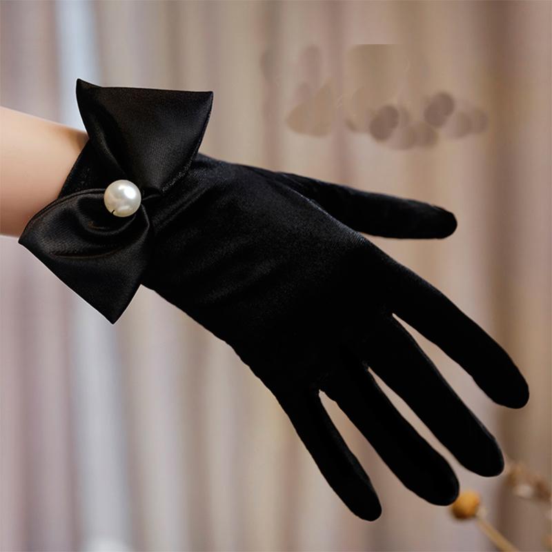Hepburn Black Velvet Bowknot Gloves Evening Gloves Dress Accessories Studio Photography Accessories Dress Gloves