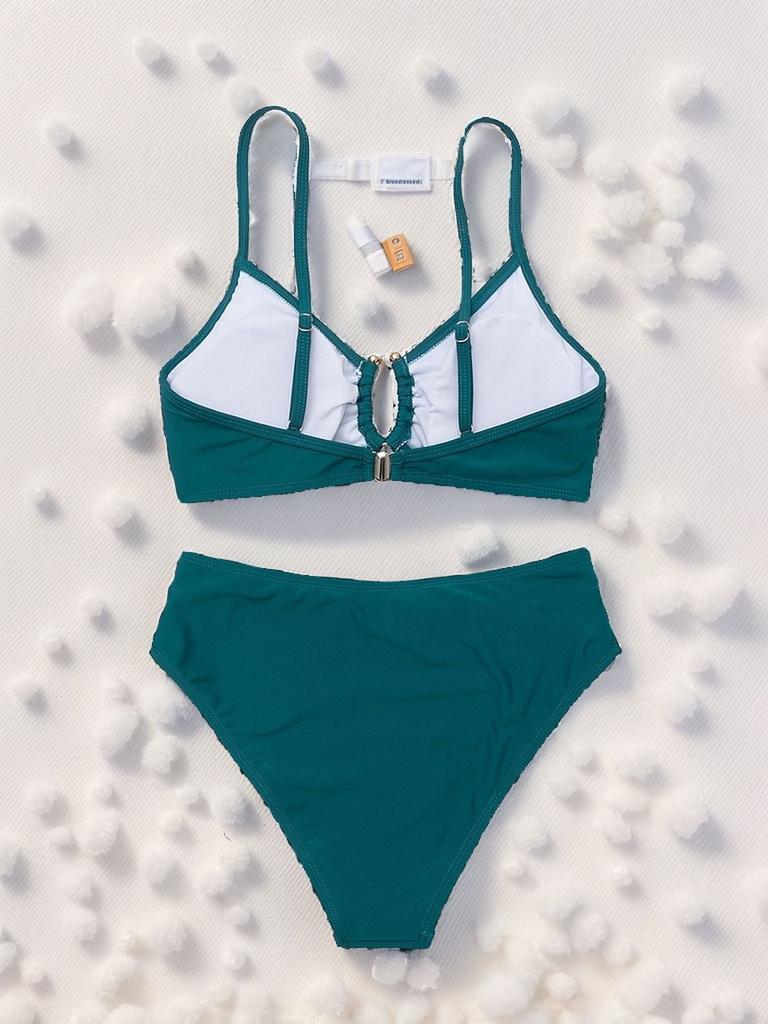 Solid Ruched High Waist Sexy Bikini Set Elegant Slimming Two Piece Swimwear