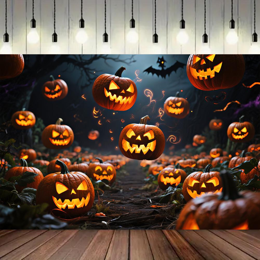 Design Jack-o'-lanterns Halloweenská párty pozadí Polyester pro fotokoutek, Párty akce, Sváteční oslava, Nástěnná dekorace