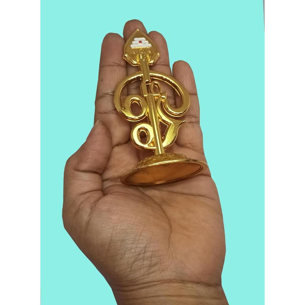 Kovový Om Vel Dekorácia Pán Muruga Vel Idol Zlatá úprava, 9 CM Tamilské písmeno Om Náboženská dekorácia na palubnú dosku auta, Domov,