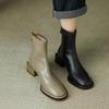 Coarse Heel Short Boots Women's Autumn and Winter Boots Retro Round Head Rear Zipper