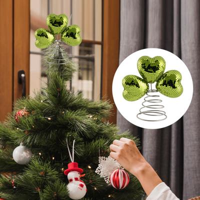 Ponteira de Árvore Bola de Discoteca Decoração Trevo de 3 Folhas com Design de Coração e Ladrilhos Espelhados Brilho Retrô Decoração de Primavera para Mesa