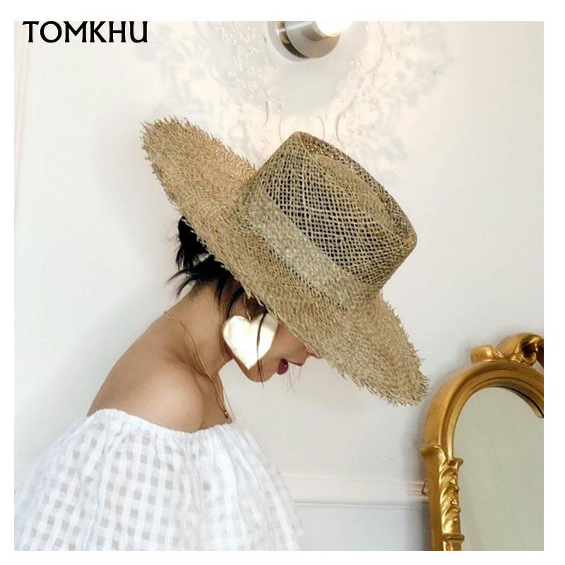 My Extreme Outdoor Activities Women's New Fray Woven Seagrass Boater Hat Casual Sun Beach Caps Wide Brim Summer Hat Unisex Straw Hats For Kentucky Derby Travel