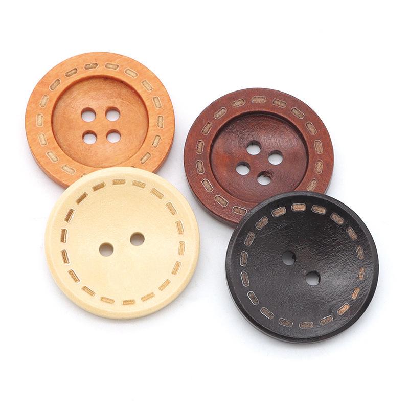 Laser-Dotted Retro Wooden Coat Buttons - Natural Wood Wide Edge for Shirt, Cardigan, or Trench Coat