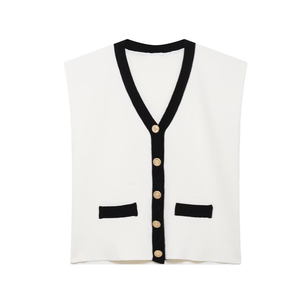 

Spring/Summer 2025 Women s Color Block V-Neck Knit Sleeveless Vest Small