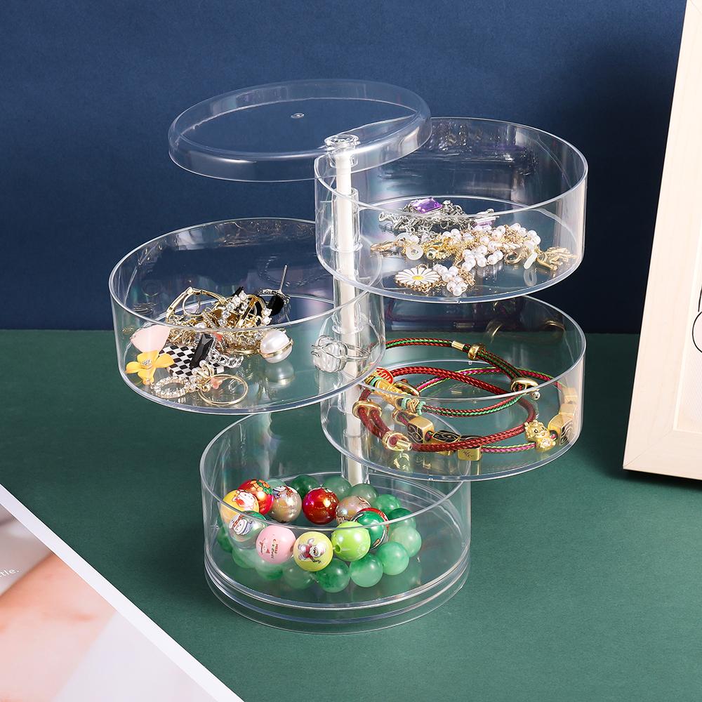 1pcs Multi Layer Rotating Transparent Round Jewelry Box for Earrings Necklace Bracelet Rack Display Shelf Jewelry Storage Box