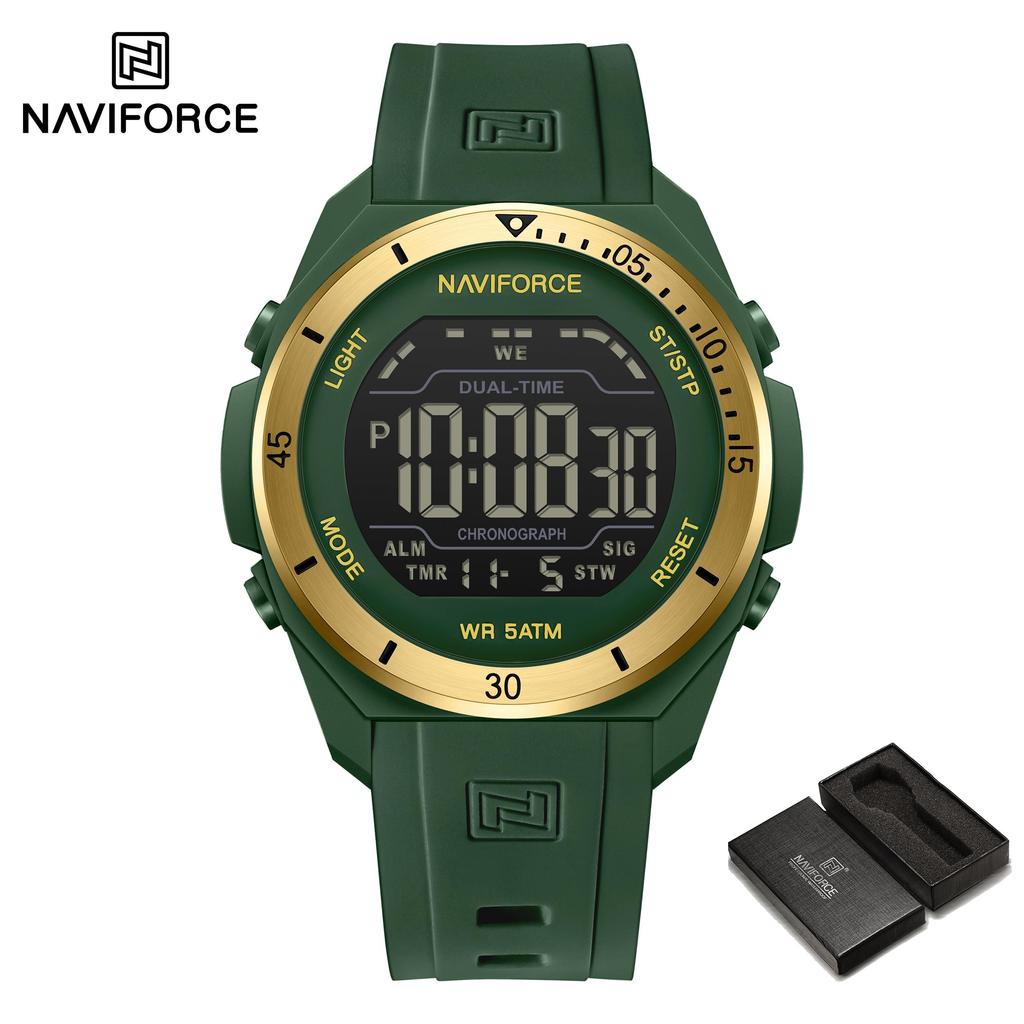 NAVIFORCE Original DIgital Watch Men LCD Display Calendar Date Chronograph Alarm Night Pattern Silicone Strap Waterproof Boys Watch NF7138