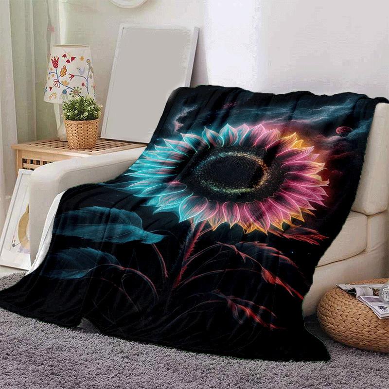 1pc Sunflower Printing Lightweight Flannel Blanket, Comfortable and Warm Blanket, for Camping Sofa Bed and Couch Office, In All Seasons