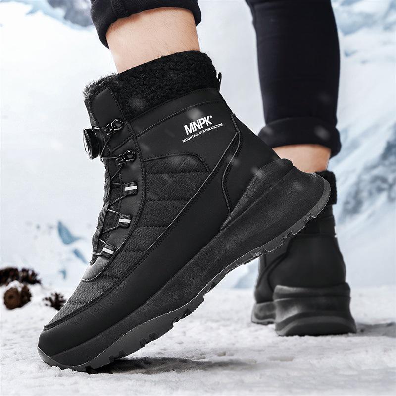 Men's Thick-Soled Snow Boots - Winter High-Top with Rotating Buckle and Thickened Velvet for Cold Weather