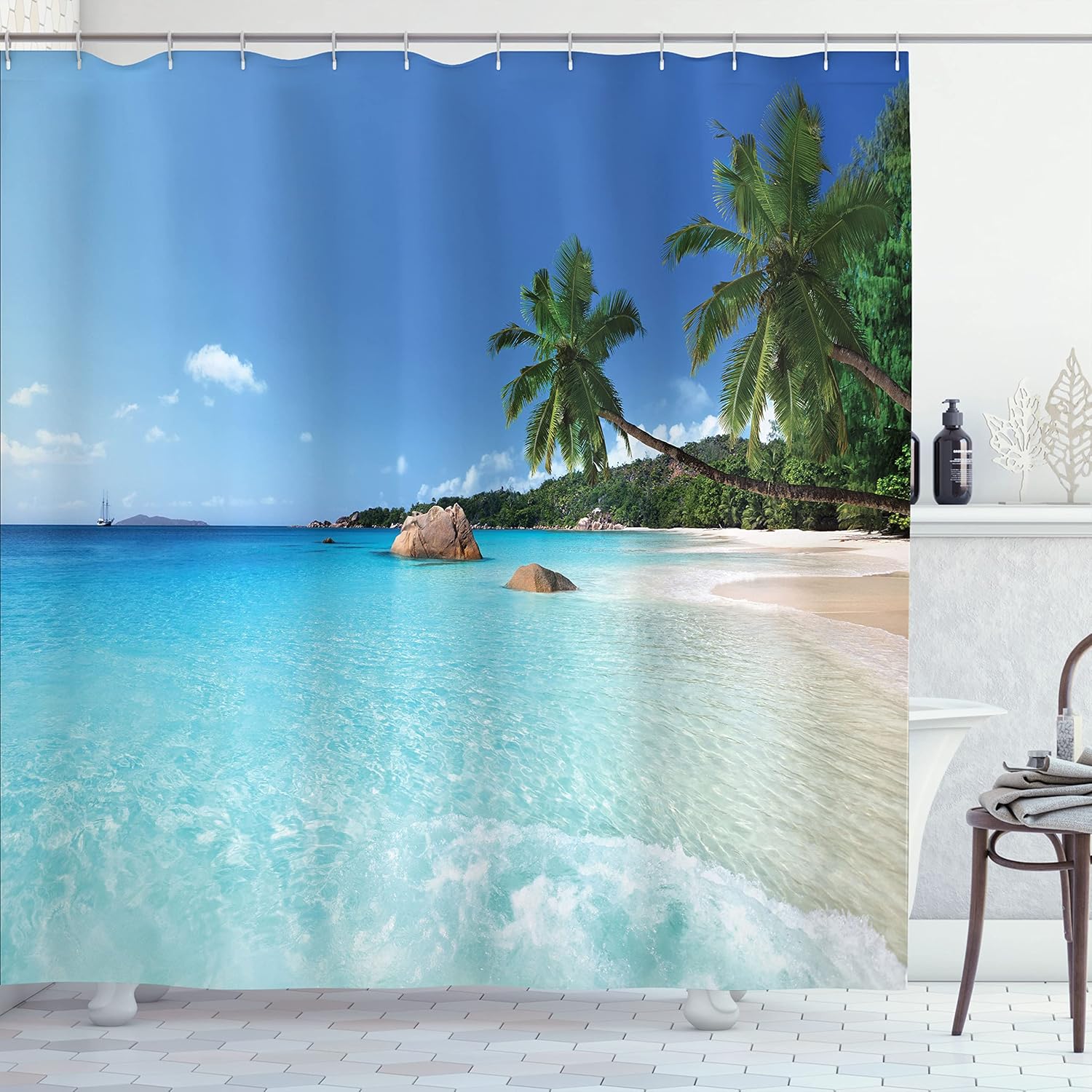 

Green Shower Curtain, Abstract Design Brush Strokes Look Print With Pastel Tones Celtic Tones, Cloth Fabric Bathroom Decor Set W60H190(CM)-1 Pcs