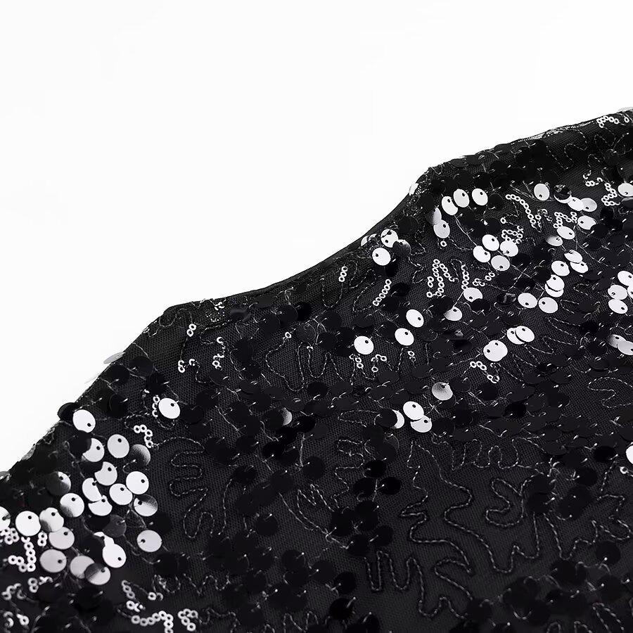 2025 Spring Women's European & American Style Versatile Bow Sequin Top