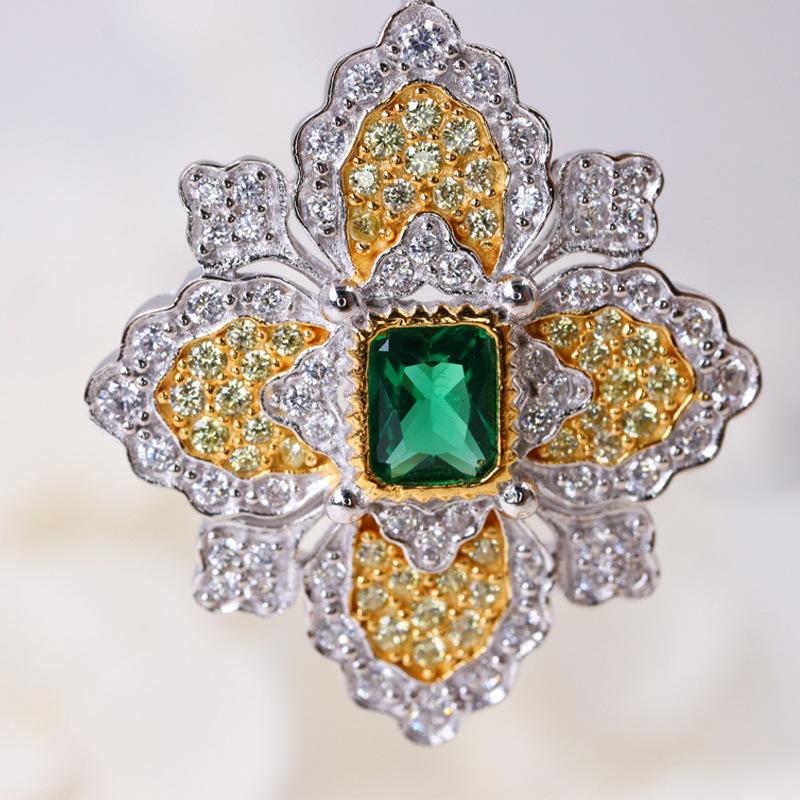 Two Tones Yellow and White Gold Color Sterling Silver S925 Stud Earrings for Women Wedding