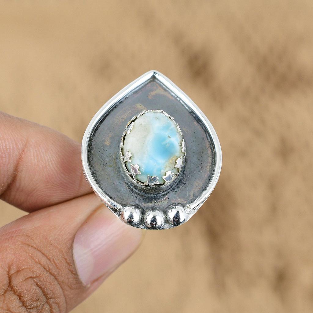 Mothers day Deal Throat Chakra Larimar Gemstone New Ring Jewelry Sterling Silver