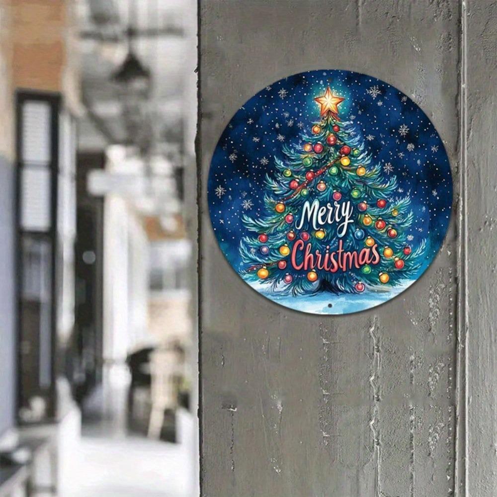 Christmas Tin Sign Vintage Metal Wall Art Decor 8x8 Inch Round Bar Home Decoration