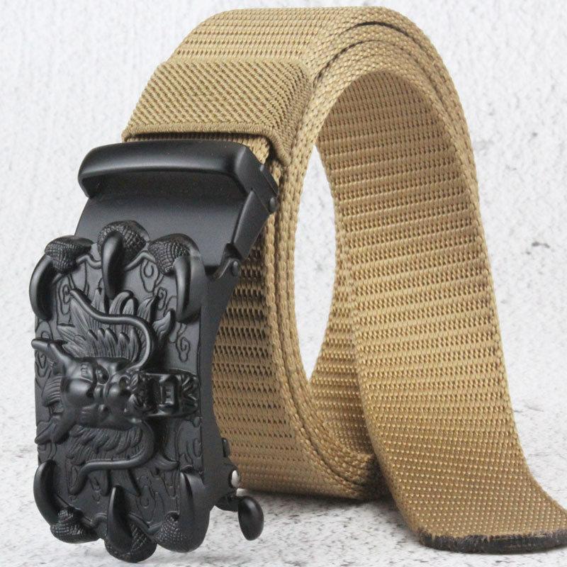Belt, Men's Automatic Buckle Toothless Business Casual Men's Belt, Young People's Personality Trendy Nylon Canvas