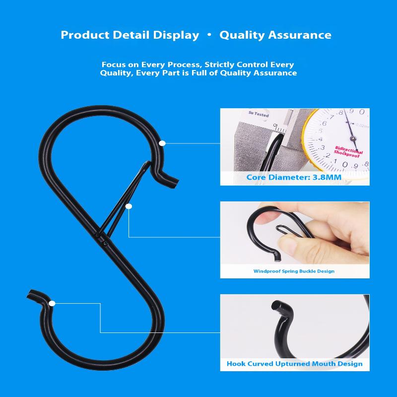 2/4/10 Pcs Metal S-Shape Spring Hook Kitchen Pot Rack Room Bags Clothes Towels Closet Rod S Hanger Hooks With Buckle Garden Hang
