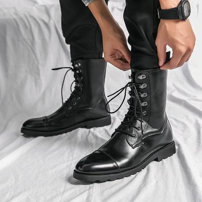 FashionMen's Shoes Autumn and Winter High Top New Fashion Casual Black Boots British Style Non-slip Motorcycle Boots Trend Work Shoes