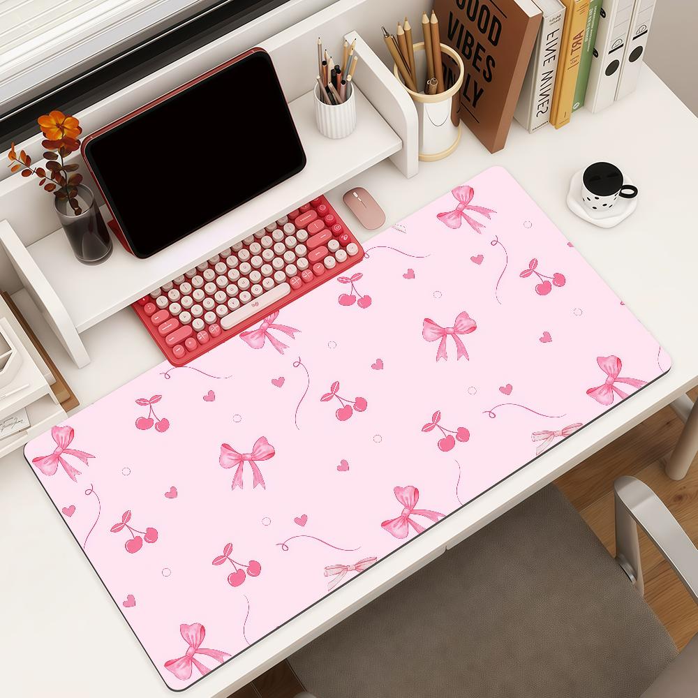Pink Bow Mouse Pad Square Office Gaming Desk Mat Waterproof Nonslip Rubber Decorative