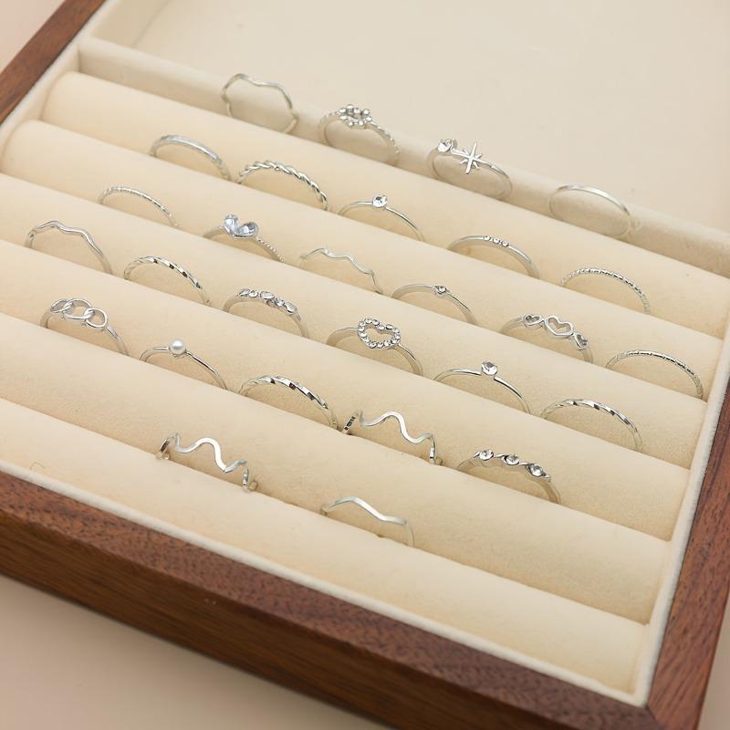 28Pcs Stacking Ring Set - Elegant Zinc With Cubic Zirconia For Women, Perfect For Daily Wear & Parties