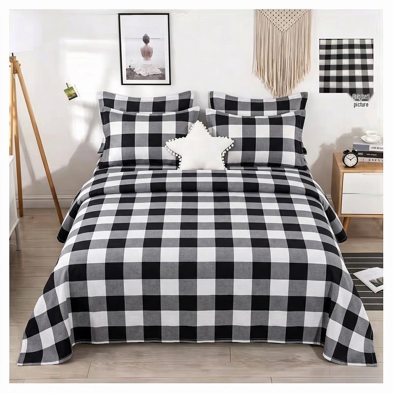 Plaid Thickened Coarse Cloth Bed Sheet Set - 4 Pieces, Breathable & Skin-Friendly for Dorms