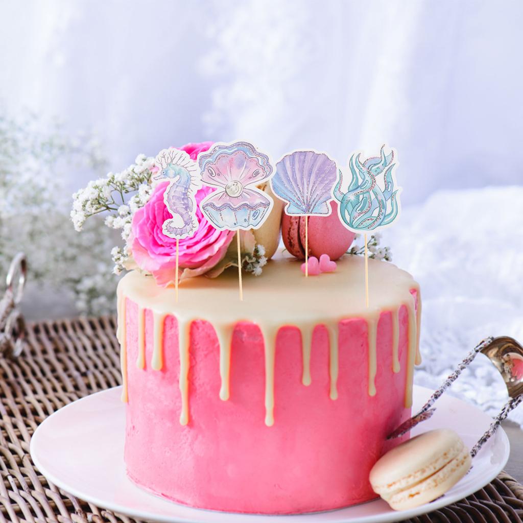 12 Piezas Adorno Inserto de Pastel Sirena con Purpurina Caballito de Mar Estrella de Mar Topper de Pastel Topper para Postre de Cupcake Baby Shower Cumpleaños