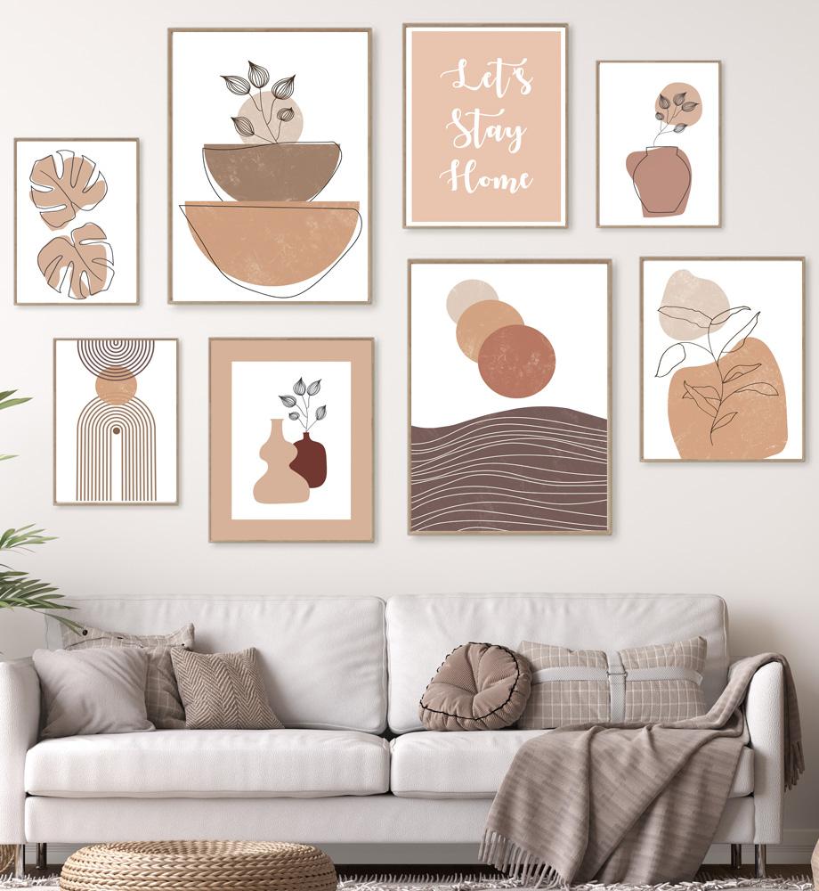 Abstract Line Leaves Vase Boho Gallery Posters And Prints Canvas Painting Wall Art Pictures For Living Room Home Decor