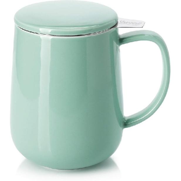 Sweese 20 OZ Porcelain Tea Mug with Infuser and Lid, Loose Leaf Tea Cup, Gifts for Tea Lover - Mint Green