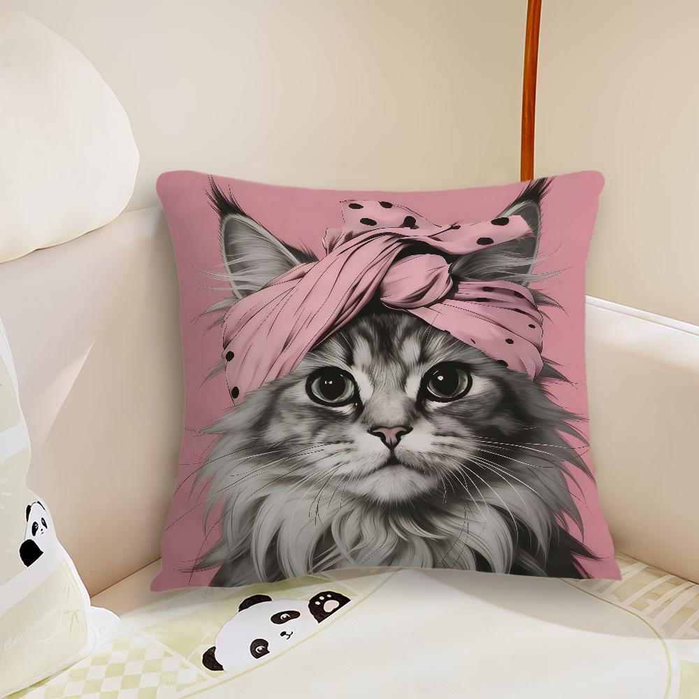 Pink cute Cat cushion cover Pillow Case Plush Fabric Soft Double Sided Print Sofa Cushion Cover Throw Pillow Covers