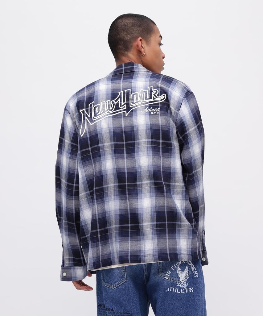 Avirex OMBRE CHECK SHIRT NYC Long Sleeve Ombre Check New York Size L Shirt, City, Men's, (110), Blue, 783-5120007