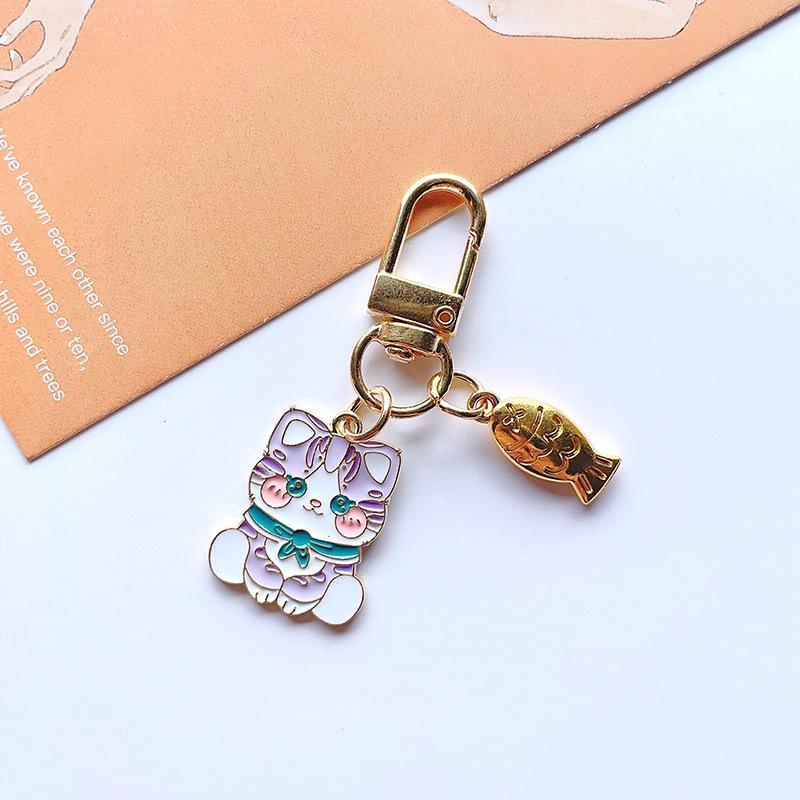 Japanese Style Cute Cat & Puppy Drip Oil Keychain - Cartoon Alloy Pendant Bag Charm